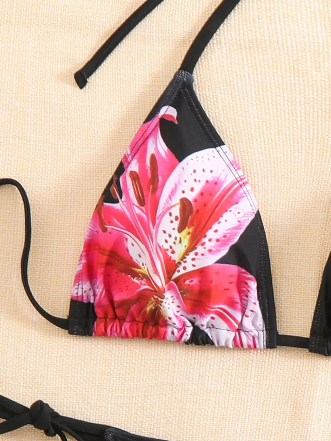 SEGT Women's 2 Piece Floral Print Halter Neck Tie Bikini Set Triangle String Thong Swimsuit Summer Bathing Suits for Women