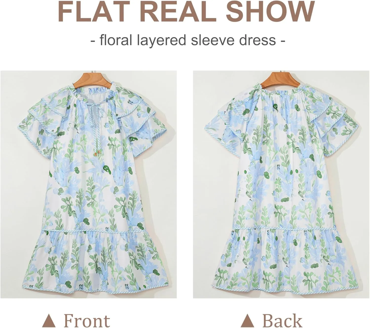 SELINK Womens Summer Dresses Casual Floral Ruffle Short Sleeve V Neck Drawstring Flowy Mini Dress Sundress
