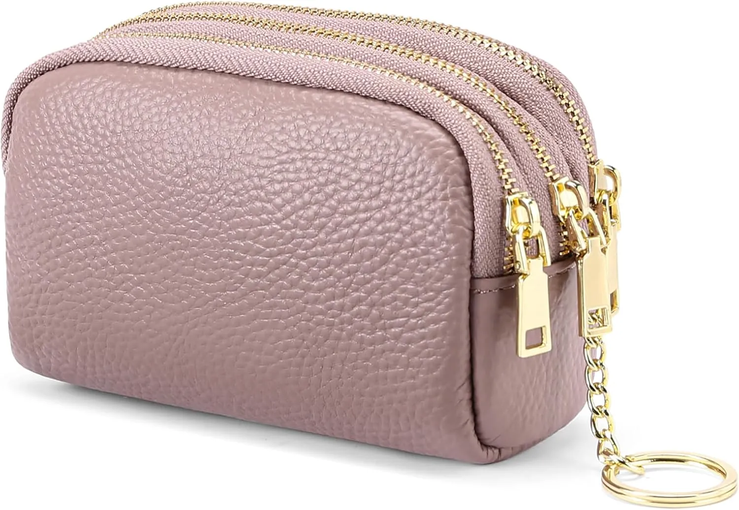 SENDEFN Small Coin Purse Leather 3 Zippered Change Pouch Wallet with Key Ring for Women