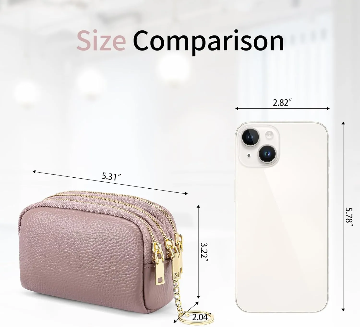 SENDEFN Small Coin Purse Leather 3 Zippered Change Pouch Wallet with Key Ring for Women