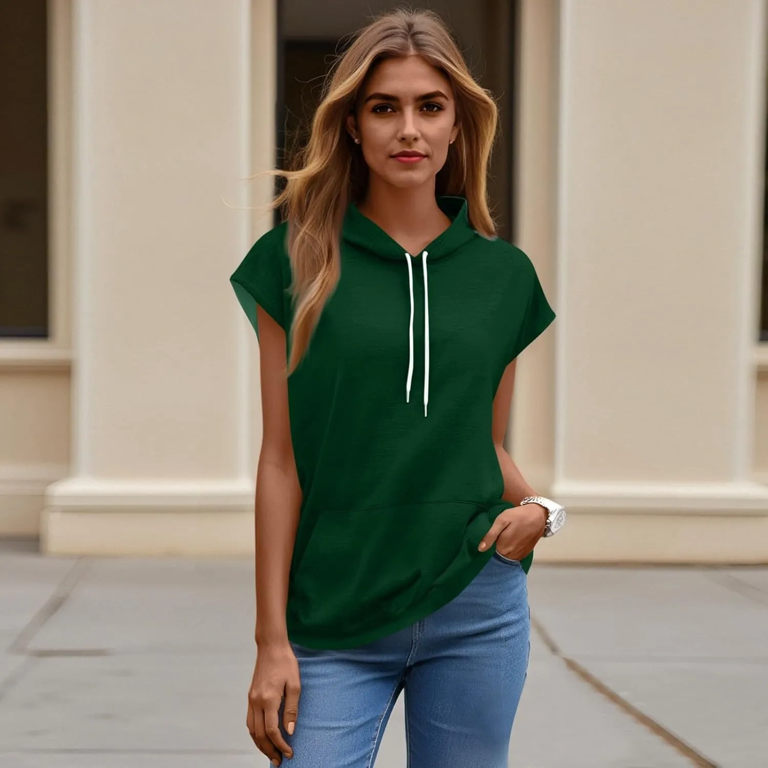 Sleeveless Hoodie Women Summer Hooded Tank Tops Lightweight Drawstring Pullover Sweatshirt Athletic T-Shirt