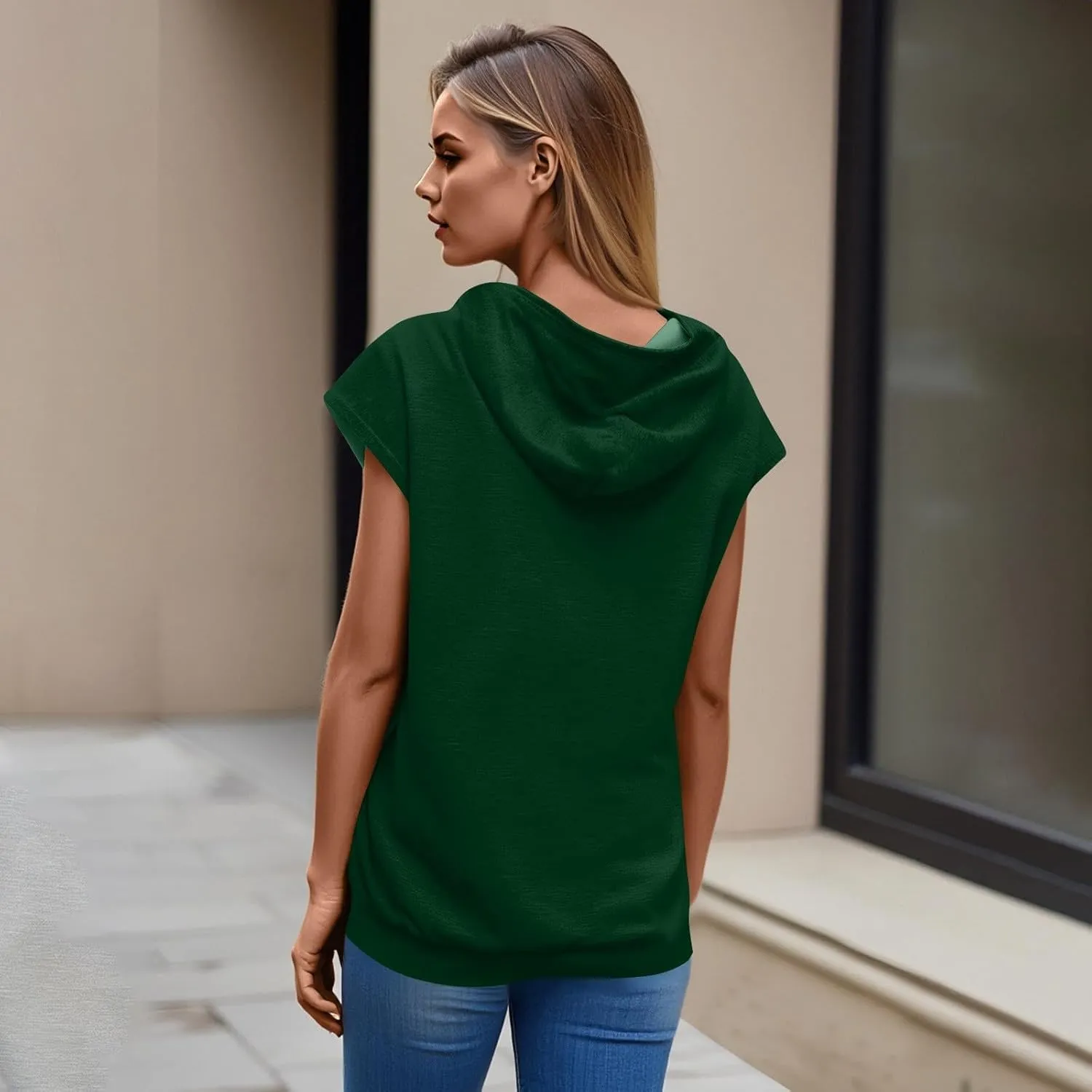 Sleeveless Hoodie Women Summer Hooded Tank Tops Lightweight Drawstring Pullover Sweatshirt Athletic T-Shirt
