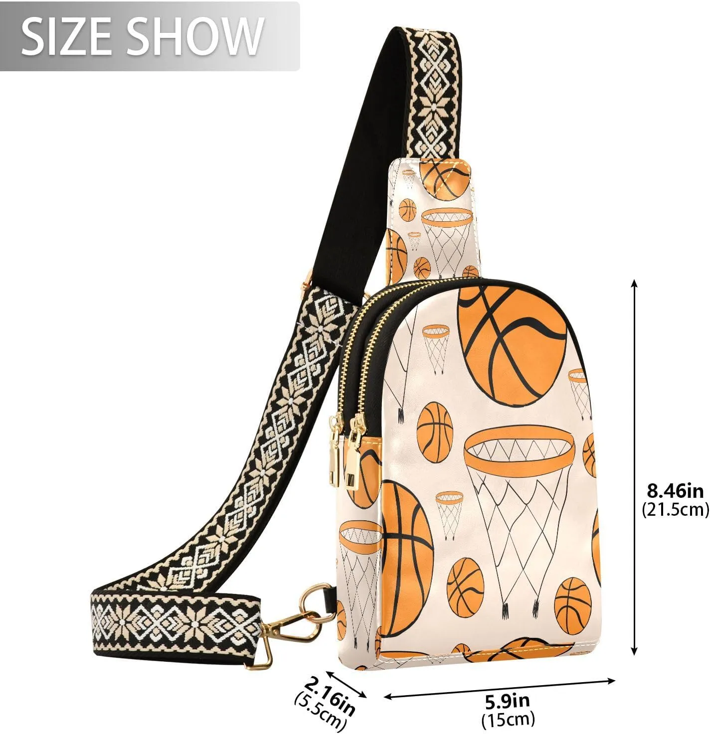 Small Sling Bag for Women Basketball Rings and Balls Leather Fanny Pack Crossbody Bag Chest Bag Trendy Fashion Waist Packs for Outdoor Travel Sports Hiking Outfit
