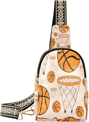 Small Sling Bag for Women Basketball Rings and Balls Leather Fanny Pack Crossbody Bag Chest Bag Trendy Fashion Waist Packs for Outdoor Travel Sports Hiking Outfit