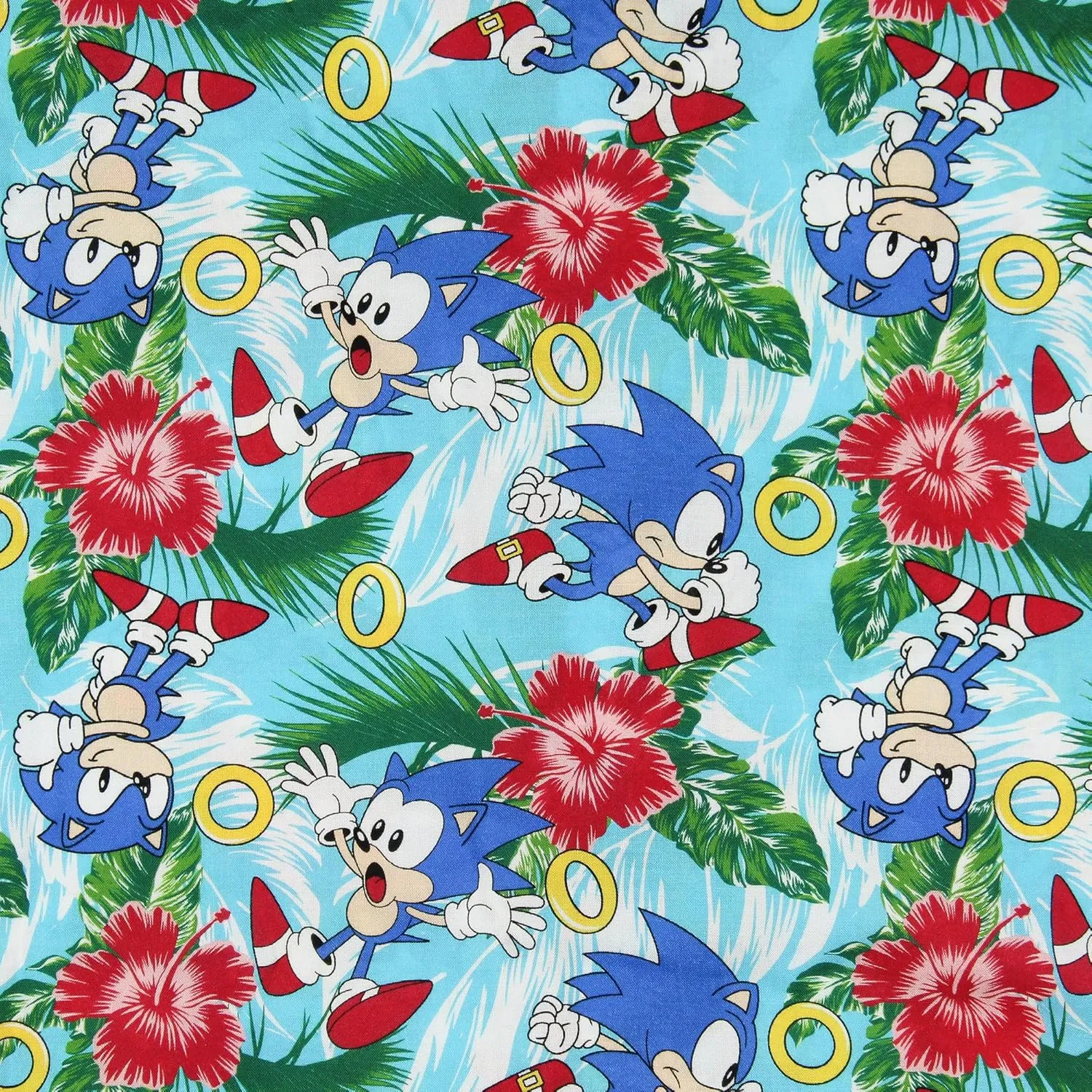 Sonic The Hedgehog Men's Hawaiian Floral Character Design Button-Up Woven Shirt