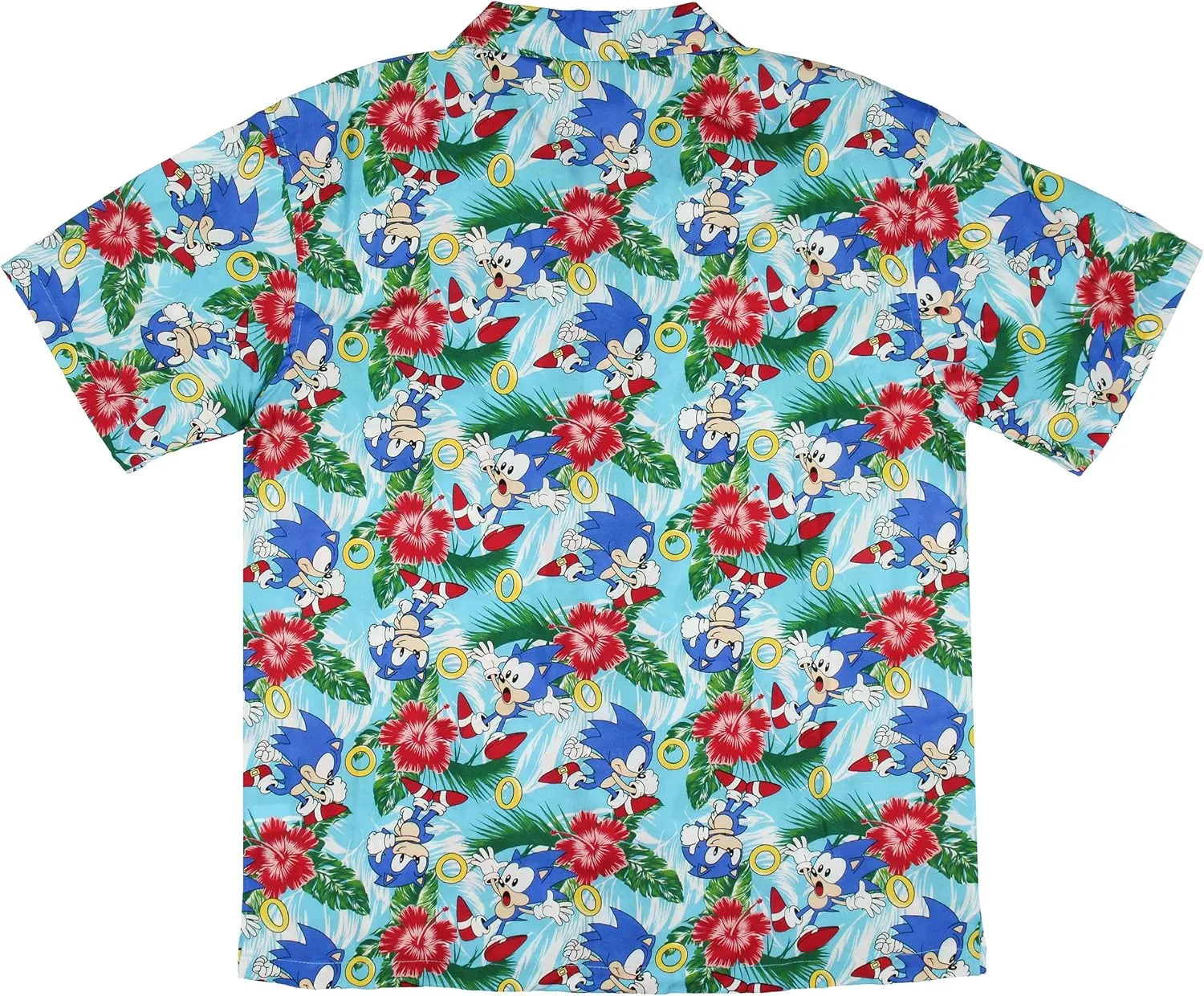 Sonic The Hedgehog Men's Hawaiian Floral Character Design Button-Up Woven Shirt
