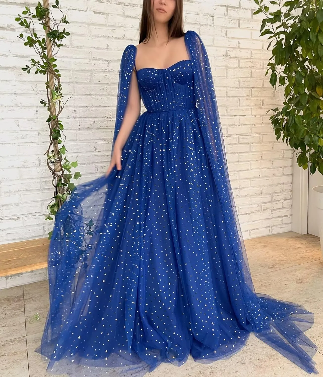Sparkle Starry Tulle Prom Dresses 2025 Long Sleeve Ball Gown Sweetheart A-line Formal Evening Gowns with Pockets