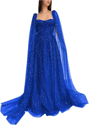 Sparkle Starry Tulle Prom Dresses 2025 Long Sleeve Ball Gown Sweetheart A-line Formal Evening Gowns with Pockets