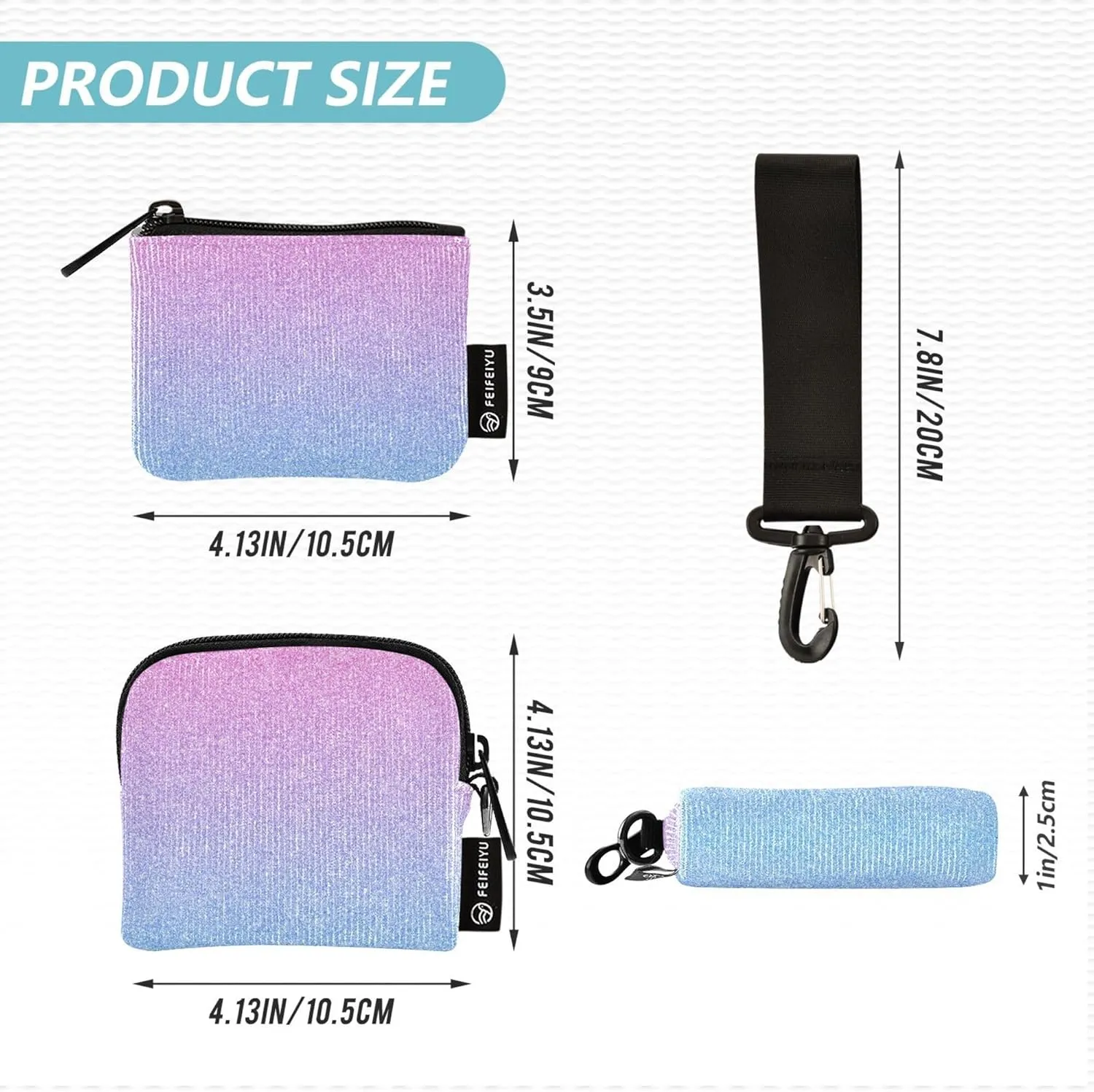 Sparkling Pink Blue Glitter Colorful Women's Wallets Card Cases Mini Fashion Identity Card Protector with Zipper Coin Pocket for Women Men 2 Packs