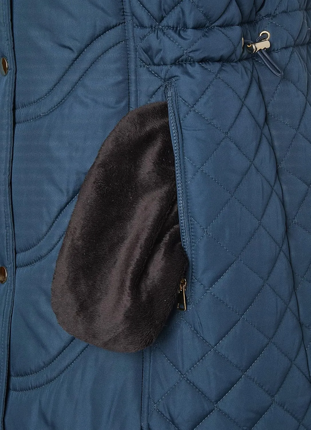 Sportoli Jackets for Women Quilted Down Alternative Longer Winter Coat with Fur Trim Hood