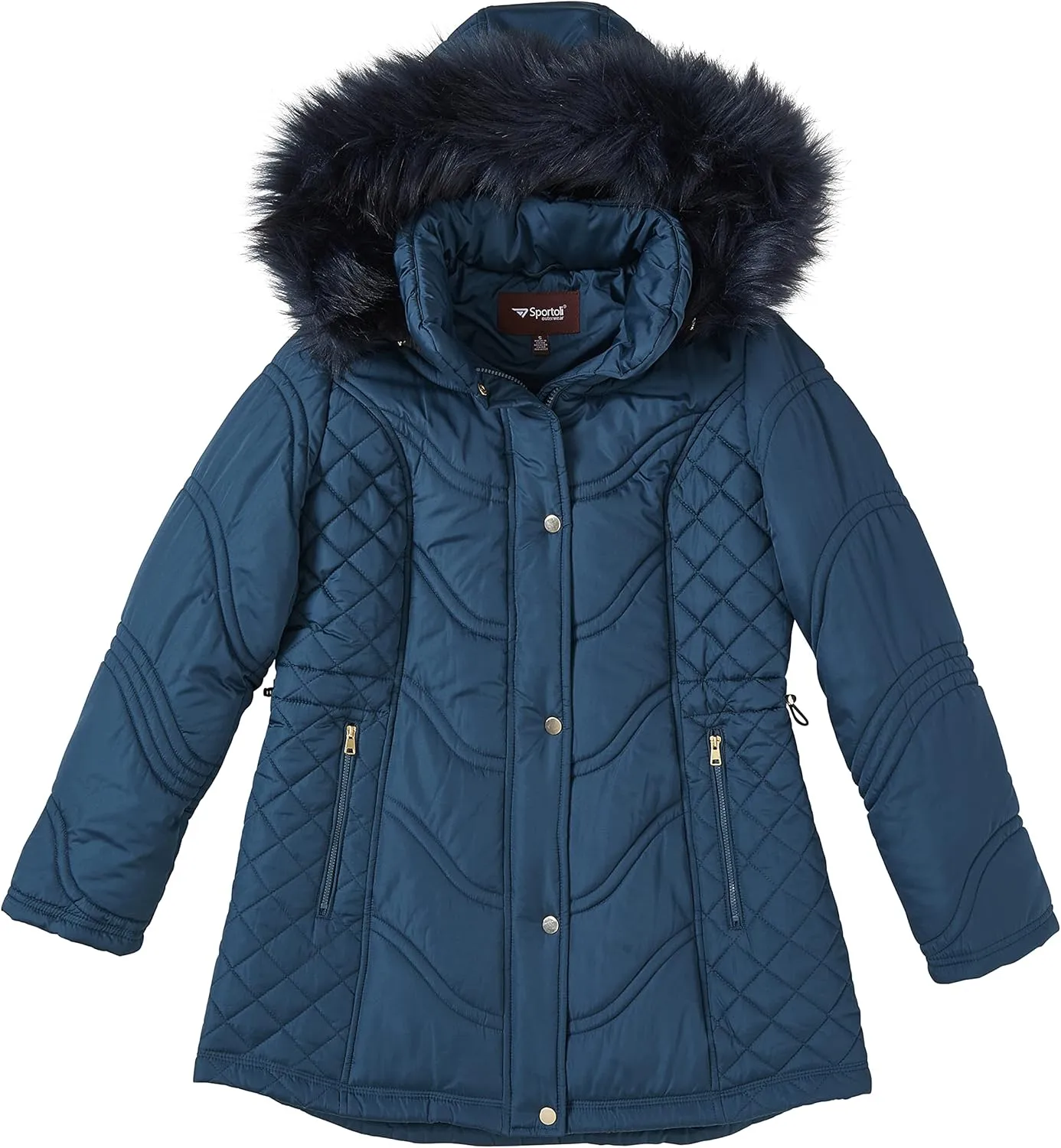 Sportoli Jackets for Women Quilted Down Alternative Longer Winter Coat with Fur Trim Hood