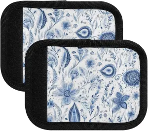 SPRIPORT Blue Paisley Flower 2 Pack Luggage Handle Wraps for Suitcase Identifier Luggage Makers Covers with ID Tag Luggage Bag Grip Protector Saddle for Shopping Bag Handbag Flying Airplane Travel