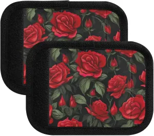 SPRIPORT Bright Red Roses Green Leaves 2 Pack Luggage Handle Wraps for Suitcase Identifier Luggage Makers Covers with ID Tag Luggage Bag Grip Protector Saddle for Handbag Flying Airplane Travel