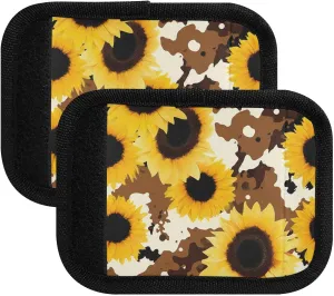 SPRIPORT Brown Vellum Sunflowers 2 Pack Luggage Handle Wraps for Suitcase Identifier Luggage Makers Covers with ID Tag Luggage Bag Grip Protector Saddle for Travel Flying Airplane Shopping Bag