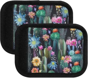 SPRIPORT Cactus Black Florals 2 Pack Luggage Handle Wraps for Suitcase Identifier Luggage Makers Covers with ID Tag Luggage Bag Grip Protector Saddle for Travel Flying Airplane Handbag Shopping Bag