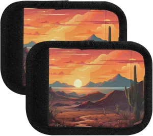 SPRIPORT Cactus Landscape with Sunset 2 Pack Luggage Handle Wraps for Suitcase Identifier Luggage Makers Covers with ID Tag Luggage Bag Grip Protector Saddle for Shopping Bag Flying Airplane Travel