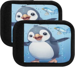 SPRIPORT Cartoon Penguin with Fish 2 Pack Luggage Handle Wraps for Suitcase Identifier Luggage Makers Covers with ID Tag Luggage Bag Grip Protector Saddle for Travel Flying Airplane Shopping Bag