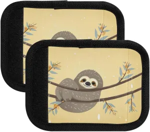 SPRIPORT Cartoon Sloth with Leaves 2 Pack Luggage Handle Wraps for Suitcase Identifier Luggage Makers Covers with ID Tag Luggage Bag Grip Protector Saddle for Travel Flying Airplane Shopping Bag
