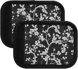SPRIPORT Cherry Blossoms Black 2 Pack Luggage Handle Wraps for Suitcase Identifier Luggage Makers Covers with ID Tag Luggage Bag Grip Protector Saddle for Flying Airplane Travel Handbag Shopping Bag