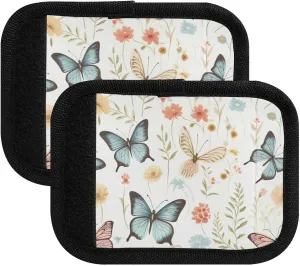 SPRIPORT Colorful Butterflies 2 Pack Luggage Handle Wraps for Suitcase Identifier Luggage Makers Covers with ID Tag Luggage Bag Grip Protector Saddle for Shopping Bag Handbag Flying Airplane Travel