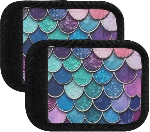 SPRIPORT Colorful Mermaid Scale 2 Pack Luggage Handle Wraps for Suitcase Identifier Luggage Makers Covers with ID Tag Soft Handle Covers for Shopping Bag Handbag Wallet Flying Airplane Travel