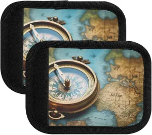 SPRIPORT Compass on Ancient Map 2 Pack Luggage Handle Wraps for Suitcase Identifier Luggage Makers Covers with ID Tag Luggage Bag Grip Protector Saddle for Flying Airplane Travel Shopping Bag Handbag