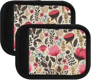 SPRIPORT Cute Pink Floral Flowers Leaves 2 Pack Luggage Handle Wraps for Suitcase Identifier Luggage Makers Covers with ID Tag Luggage Bag Grip Protector Saddle for Shopping Flying Airplane Travel