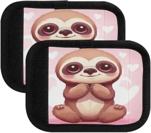 SPRIPORT Cute Sloth with Hearts 2 Pack Luggage Handle Wraps for Suitcase Identifier Luggage Makers Covers with ID Tag Luggage Bag Grip Protector Saddle for Flying Airplane Travel Shopping Bag Handbag