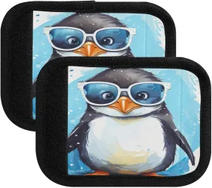SPRIPORT Cute Water Penguin 2 Pack Luggage Handle Wraps for Suitcase Identifier Luggage Makers Covers with ID Tag Luggage Bag Grip Protector Saddle for Travel Flying Airplane Shopping Bag Handbag