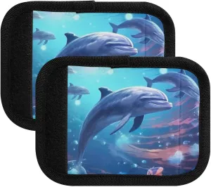 SPRIPORT Dolphins Underwater 2 Pack Luggage Handle Wraps for Suitcase Identifier Luggage Makers Covers with ID Tag Luggage Bag Grip Protector Saddle for Flying Airplane Travel Handbag Shopping Bag