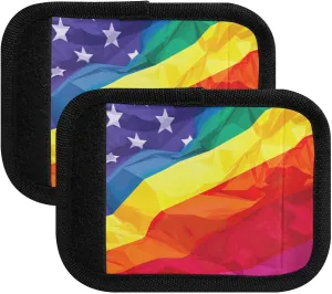 SPRIPORT Flying Usa Rainbow Flag 2 Pack Luggage Handle Wraps for Suitcase Identifier Luggage Makers Covers with ID Tag Luggage Bag Grip Protector Saddle for Shopping Bag Flying Airplane Travel