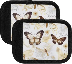 SPRIPORT Golden Butterflies 2 Pack Luggage Handle Wraps for Suitcase Identifier Luggage Makers Covers with ID Tag Luggage Bag Grip Protector Saddle for Handbag Shopping Bag Flying Airplane Travel