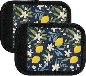 SPRIPORT Lemon White Flowers 2 Pack Luggage Handle Wraps for Suitcase Identifier Luggage Makers Covers with ID Tag Luggage Bag Grip Protector Saddle for Travel Flying Airplane Handbag Shopping Bag