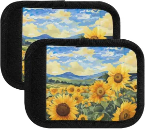 SPRIPORT Oil Painting Sunflowers Sky 2 Pack Luggage Handle Wraps for Suitcase Identifier Luggage Makers Covers with ID Tag Luggage Bag Grip Protector Saddle for Travel Flying Airplane Shopping Bag