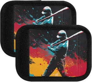 SPRIPORT Painting Player Baseball 2 Pack Luggage Handle Wraps for Suitcase Identifier Luggage Makers Covers with ID Tag Luggage Bag Grip Protector Saddle for Flying Airplane Travel Shopping Bag