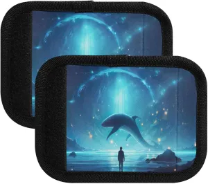 SPRIPORT Person with Whale 2 Pack Luggage Handle Wraps for Suitcase Identifier Luggage Makers Covers with ID Tag Luggage Bag Grip Protector Saddle for Shopping Bag Handbag Flying Airplane Travel