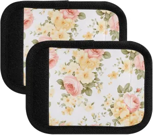 SPRIPORT Pink Pale Yellow Vintage Rose 2 Pack Luggage Handle Wraps for Suitcase Identifier Luggage Makers Covers with ID Tag Luggage Bag Grip Protector Saddle for Handbag Flying Airplane Travel