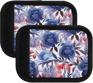 SPRIPORT Purple Blue Flowers 2 Pack Luggage Handle Wraps for Suitcase Identifier Luggage Makers Covers with ID Tag Luggage Bag Grip Protector Saddle for Travel Flying Airplane Handbag Shopping Bag