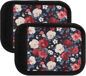 SPRIPORT Red Flowers Black 2 Pack Luggage Handle Wraps for Suitcase Identifier Luggage Makers Covers with ID Tag Luggage Bag Grip Protector Saddle for Shopping Bag Handbag Flying Airplane Travel