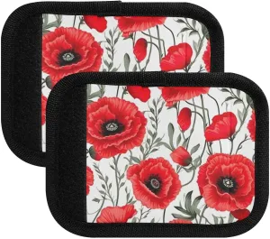 SPRIPORT Red Poppy Leaves 2 Pack Luggage Handle Wraps for Suitcase Identifier Luggage Makers Covers with ID Tag Luggage Bag Grip Protector Saddle for Travel Flying Airplane Shopping Bag Handbag