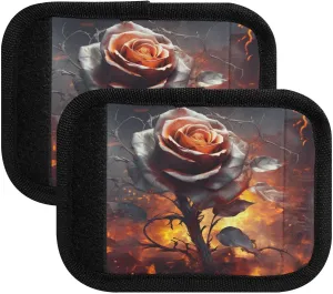 SPRIPORT Rose Fire 2 Pack Luggage Handle Wraps for Suitcase Identifier Luggage Makers Covers with ID Tag Luggage Bag Grip Protector Saddle for Travel Flying Airplane Shopping Bag Handbag Wallet