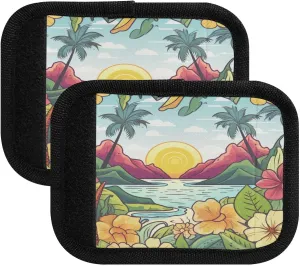 SPRIPORT Sea Flowers Sunset Coconut Tree 2 Pack Luggage Handle Wraps for Suitcase Identifier Luggage Makers Covers with ID Tag Luggage Bag Grip Protector Saddle for Flying Airplane Travel