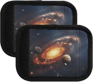 SPRIPORT Solar System Space 2 Pack Luggage Handle Wraps for Suitcase Identifier Luggage Makers Covers with ID Tag Luggage Bag Grip Protector Saddle for Handbag Shopping Bag Flying Airplane Travel
