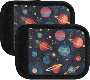 SPRIPORT Space Planets 2 Pack Luggage Handle Wraps for Suitcase Identifier Luggage Makers Covers with ID Tag Luggage Bag Grip Protector Saddle for Handbag Wallet Shopping Bag Flying Airplane Travel