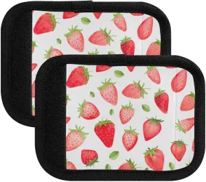 SPRIPORT Strawberries White 2 Pack Luggage Handle Wraps for Suitcase Identifier Luggage Makers Covers with ID Tag Luggage Bag Grip Protector Saddle for Flying Airplane Travel Shopping Bag Handbag