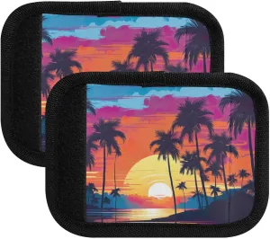 SPRIPORT Sunset Palm Tree Beach 2 Pack Luggage Handle Wraps for Suitcase Identifier Luggage Makers Covers with ID Tag Luggage Bag Grip Protector Saddle for Handbag Shopping Bag Flying Airplane Travel