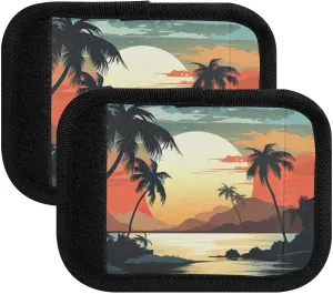 SPRIPORT Sunset Tropical Island Palm Trees 2 Pack Luggage Handle Wraps for Suitcase Identifier Luggage Makers Covers with ID Tag Luggage Bag Grip Protector Saddle for Flying Airplane Travel