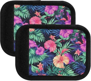 SPRIPORT Tropical Pink Hibiscus Leaves 2 Pack Luggage Handle Wraps for Suitcase Identifier Luggage Makers Covers with ID Tag Luggage Bag Grip Protector Saddle for Travel Flying Airplane Handbag