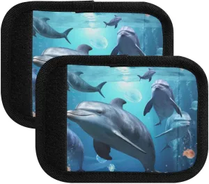 SPRIPORT Underwater Dolphins 2 Pack Luggage Handle Wraps for Suitcase Identifier Luggage Makers Covers with ID Tag Luggage Bag Grip Protector Saddle for Travel Flying Airplane Shopping Bag Handbag