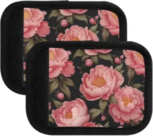 SPRIPORT Vintage Pink Peonies 2 Pack Luggage Handle Wraps for Suitcase Identifier Luggage Makers Covers with ID Tag Luggage Bag Grip Protector Saddle for Flying Airplane Travel Handbag Shopping Bag